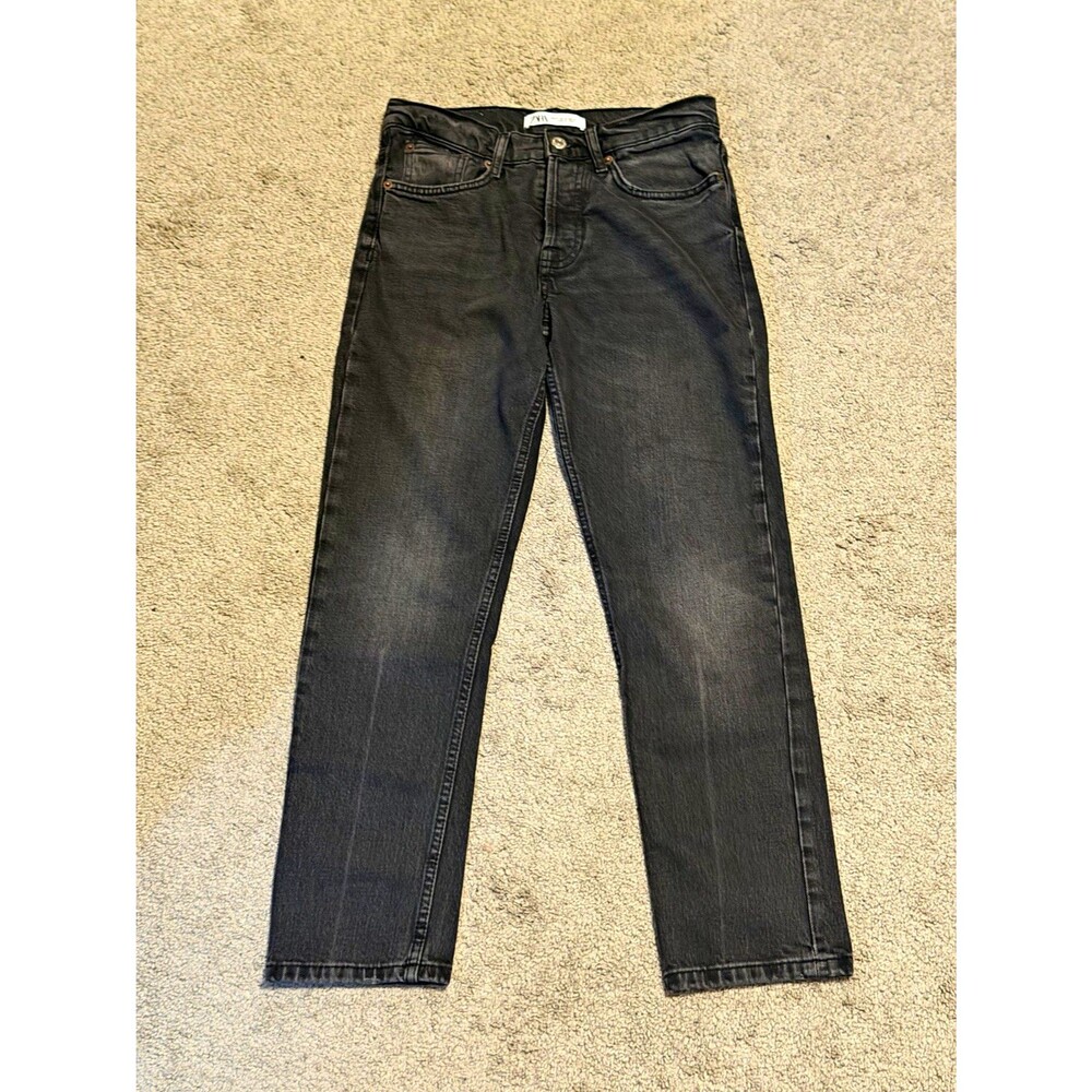 ZARA Black Denim Jeans High Rise Straight Slim Fit Button Fly 5-Pocket